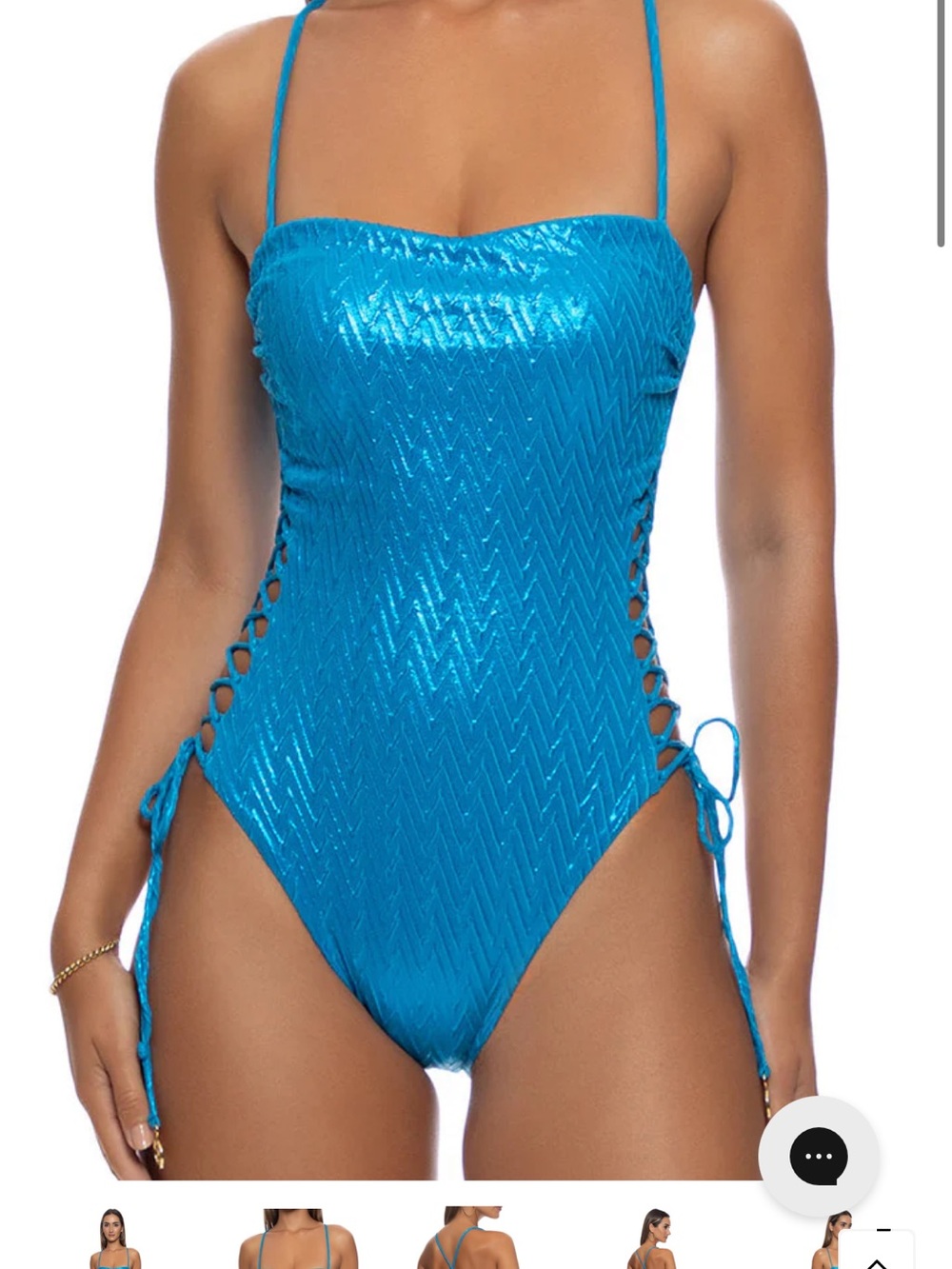 Luli Fama Metallic One-Piece Swimsuit with Side Lace-Up